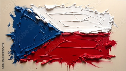 The flag of the Czech Republic painted with colors.