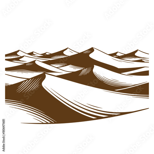 Vintage sketch of dramatic desert sand dunes illustrated in a detailed graphic style