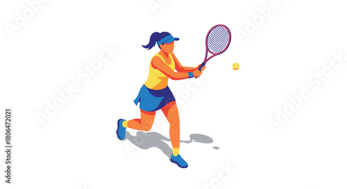 Dynamic tennis player in flat design holding racket during intense match