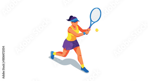 Flat design tennis player in action with vibrant colors