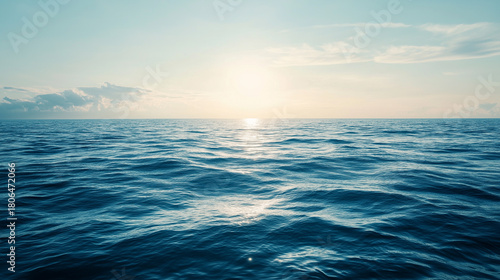  sky over calm sea. beach at sunset. sea and sunny sky on horizon over calm water