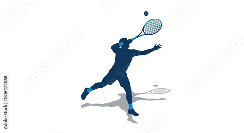 Dynamic silhouette of tennis player serving with shadow effect in motion