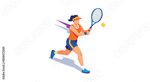 Dynamic tennis player in action with modern flat design and vibrant colors