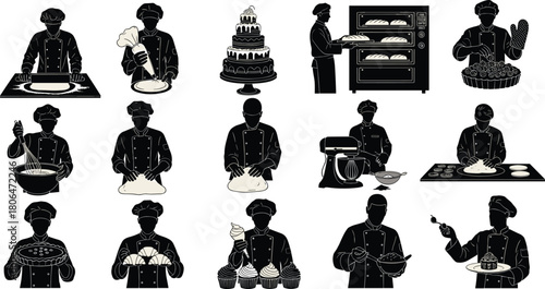 baking, pastry, chef, silhouette, dessert, cake, oven, dough, whisk, icing, kitchen, cooking