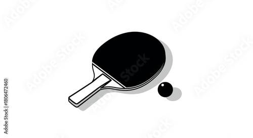 Ping pong equipment with paddle and ball in black and white design