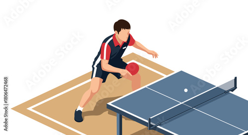 Dynamic table tennis match in action: athlete focused on ping pong play