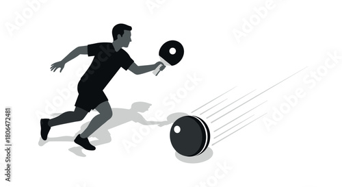 Silhouette of man playing table tennis with ball in motion