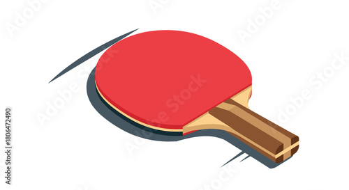 Colorful isometric table tennis paddle with bold shadows on white background