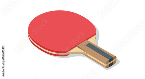 Red table tennis racket isometric design on white background