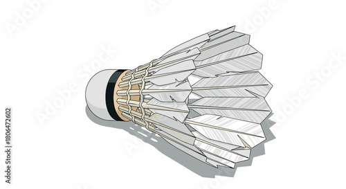 Badminton shuttlecock detailed sketch on white background