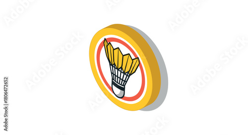 3d badge with shuttlecock icon for sports enthusiasts