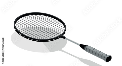 Isometric badminton racket with shadow on white background