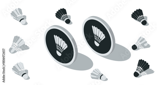 Modern 3d isometric badminton shuttlecock design with multiple perspectives