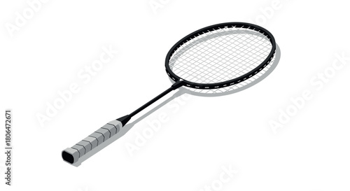 Isometric badminton racket with shadow on white background