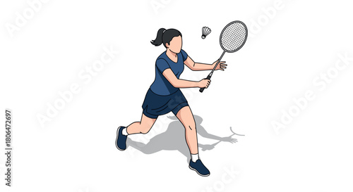 Dynamic female badminton player in action - minimalist sports design