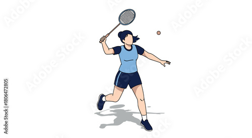 Dynamic female athlete playing badminton in motion