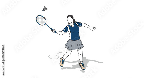 Dynamic badminton player in action with racket and shuttlecock