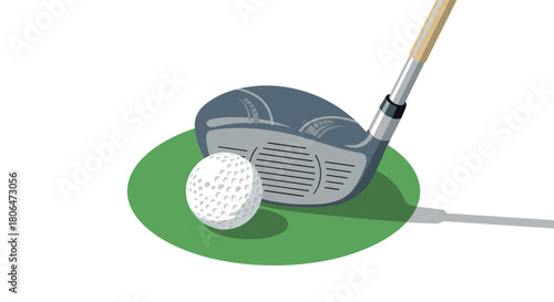 Golf club and ball on green spot in modern style
