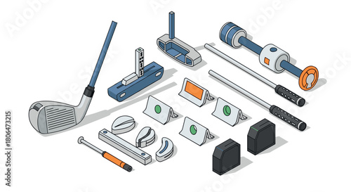 Isometric sports equipment collection for golf and weightlifting enthusiasts