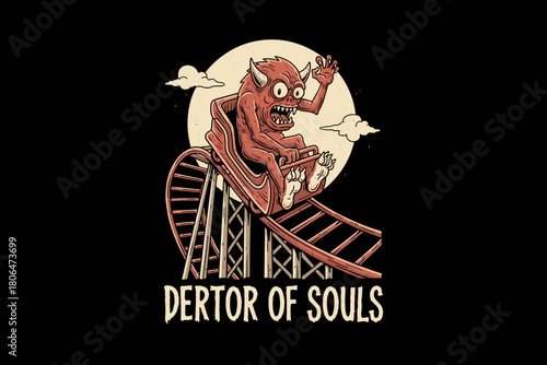 Scary monster riding a thrilling roller coaster.