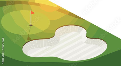 Golf course design with sand trap and green in minimalist style