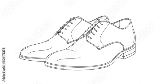Clean black and white line drawing of a pair of classic men's leather dress shoes, suitable for formal occasions, business, and weddings.