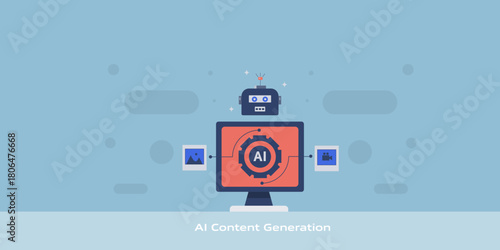 AI robot machine generates dynamic video and static image content for digital marketing and presentation.
