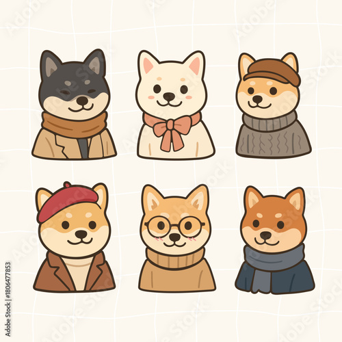 Shiba inu illustration cute character design Fashion Autumn Winter