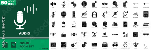 Audio Solid Editable Icons set