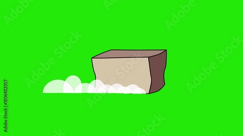 animated of moving rocks with dust effect with green screen