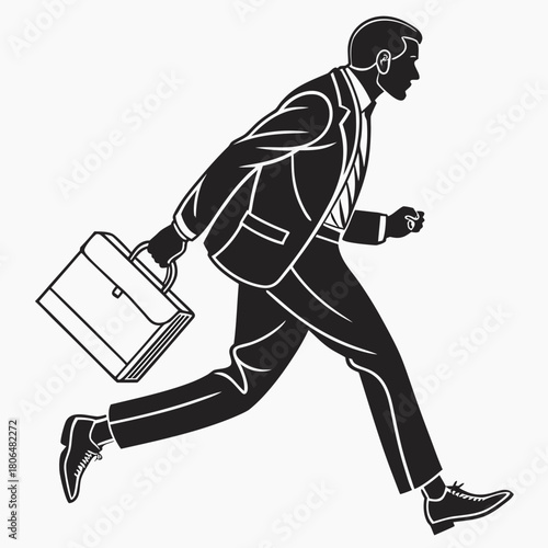 Businessman carrying briefcase cartoon illustration with people and sports elements