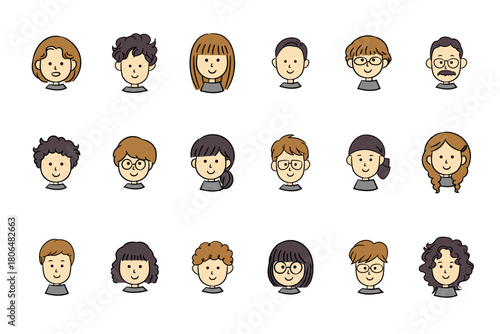 いろいろな人の顔シンプルアイコンイラスト