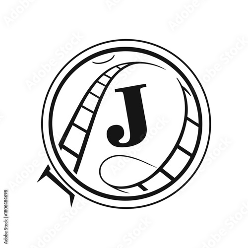 Circular logo design featuring a roller coaster track and the letter j