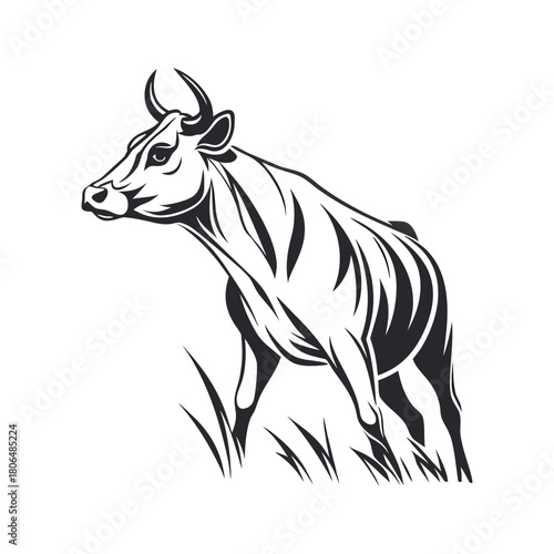 Cow vector art silhouette style with white background