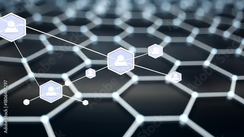 Network communication connection animation on a graphene background with social connections