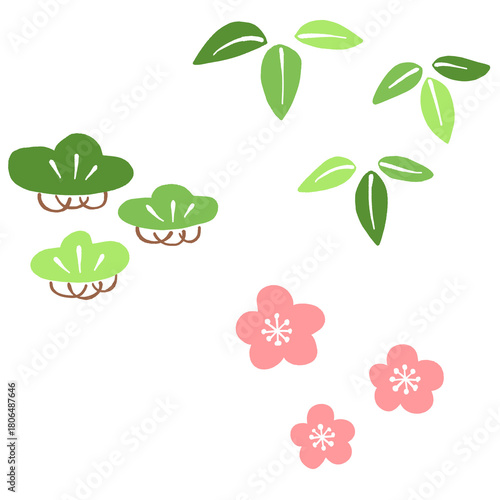松竹梅の縁起物イラスト / Traditional Japanese 