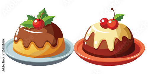 Christmas pudding dessert holiday food sweet treat cherry cake traditional xmas plate