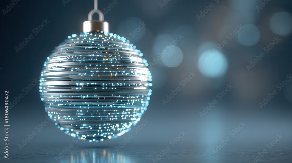Obraz premium christmas future Shimmering silver ornament with soft blue bokeh background.