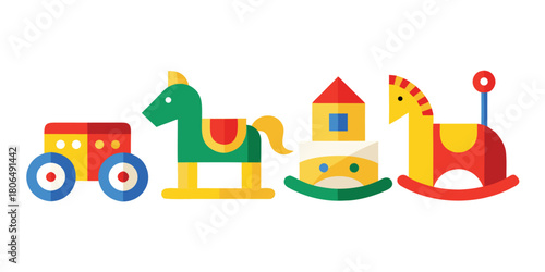 Toy horse rockinghorse wagon buildingblocks childhood plaything wooden toys colorful fun