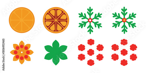 Orange slices citrus snowflakes flowers leaves berries winter christmas holiday