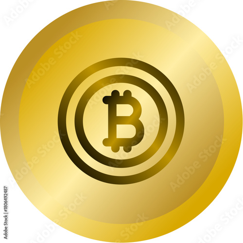 Shiny Gold Round Button With Bitcoin Cryptocurrency Vector Icon