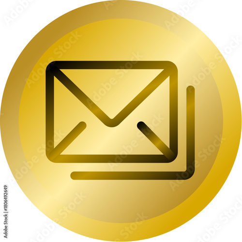 Shiny Gold Round Button With Email Message Inbox Vector Icon