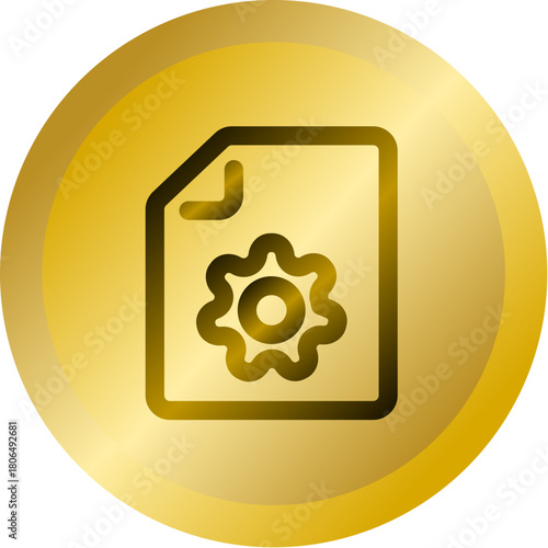 Shiny Gold Round Button With Settings File Document Vector Icon