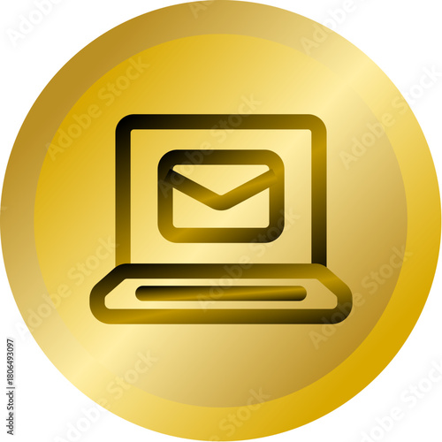 Shiny Gold Round Button With Laptop Email Message Vector Icon