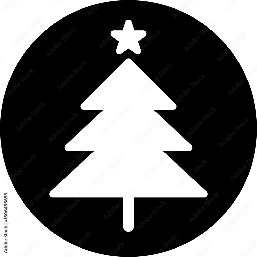 Obraz premium Fir Tree Silhouette Icon Vector Illustration in Circular Format with Geometric Monochrome Design