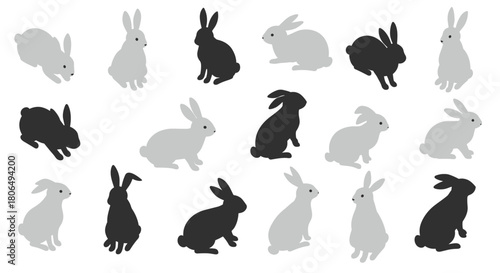Cute bunny silhouettes in black and gray pattern