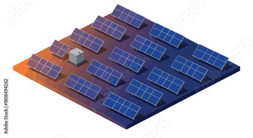 Isometric solar panel array on gradient background