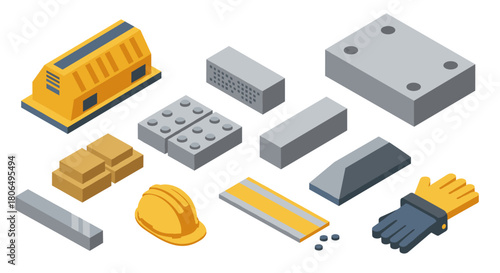 Construction equipment and materials isometric design
