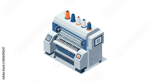 Isometric knitting machine with yarn spools in modern textile design