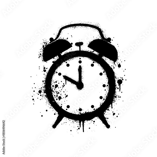 Illustration of a black alarm clock with graffiti art on a white background
